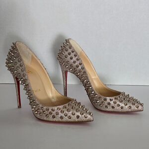 Christian Louboutin Silver Glitter Pigalle Follies Spike Pumps Size 34.5 US 4.5